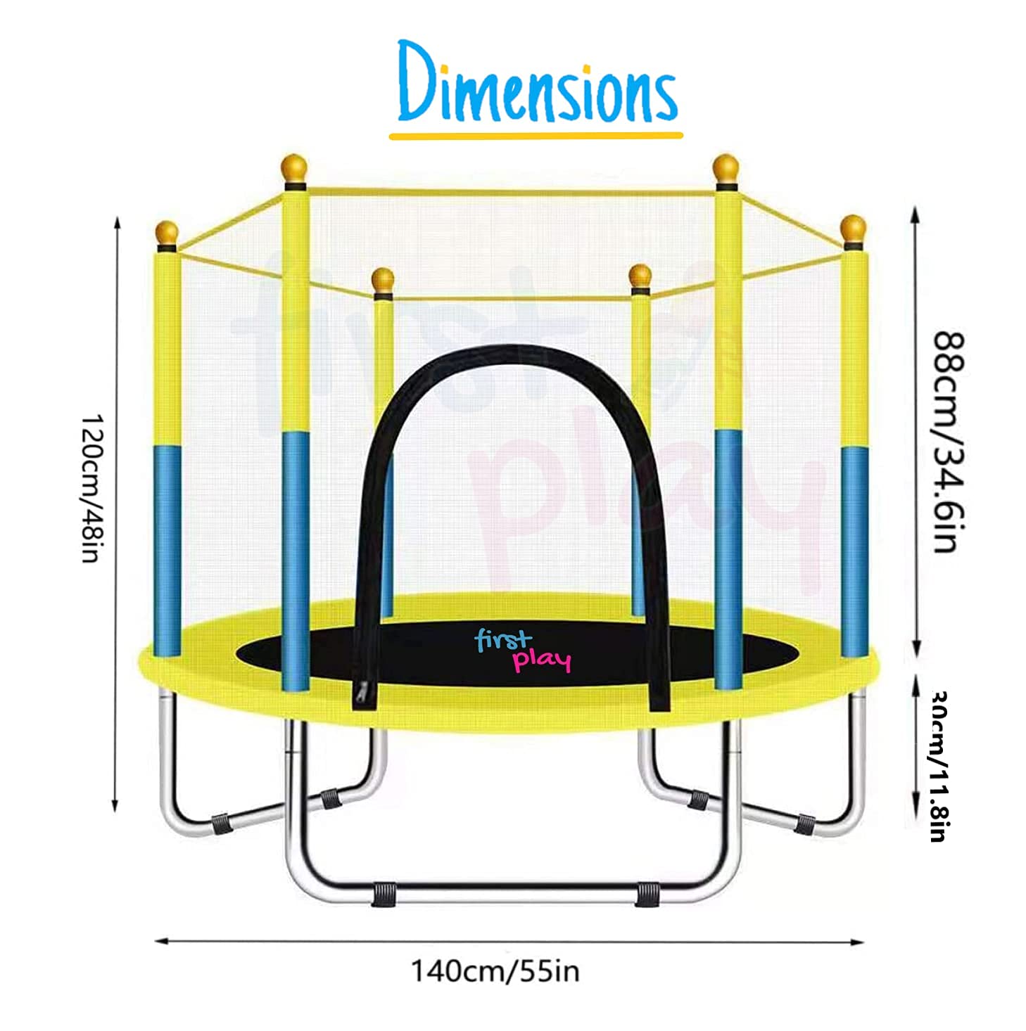 55 inch Trampoline with Safety Net & U-Shape Legs for Kids