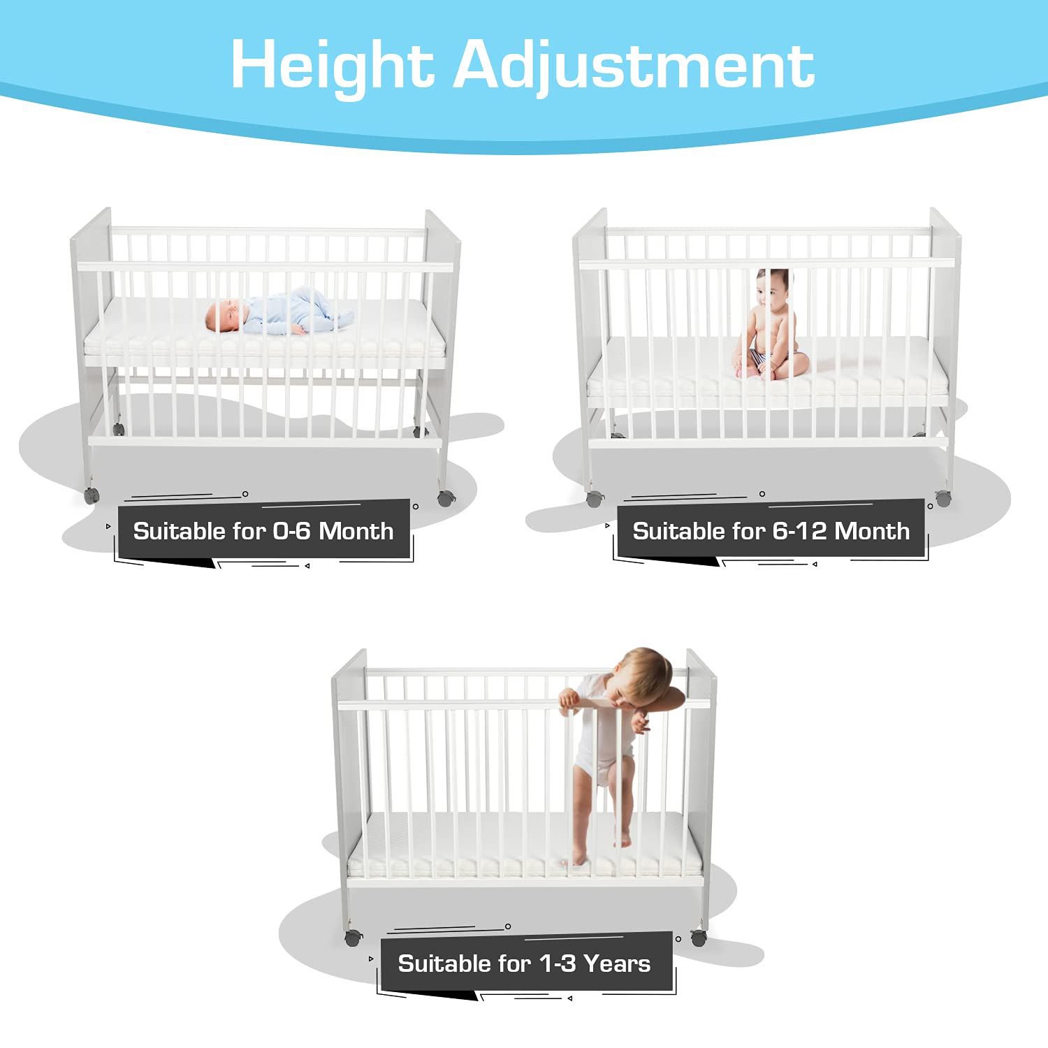 LuvLap Cot C-75 Wooden Baby Cot for Kids with Mattress